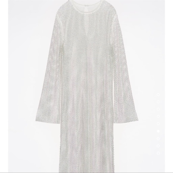 ZARA BLOGGERS FAV RHINESTONES MESH DRESS SILVER - Picture 12 of 14